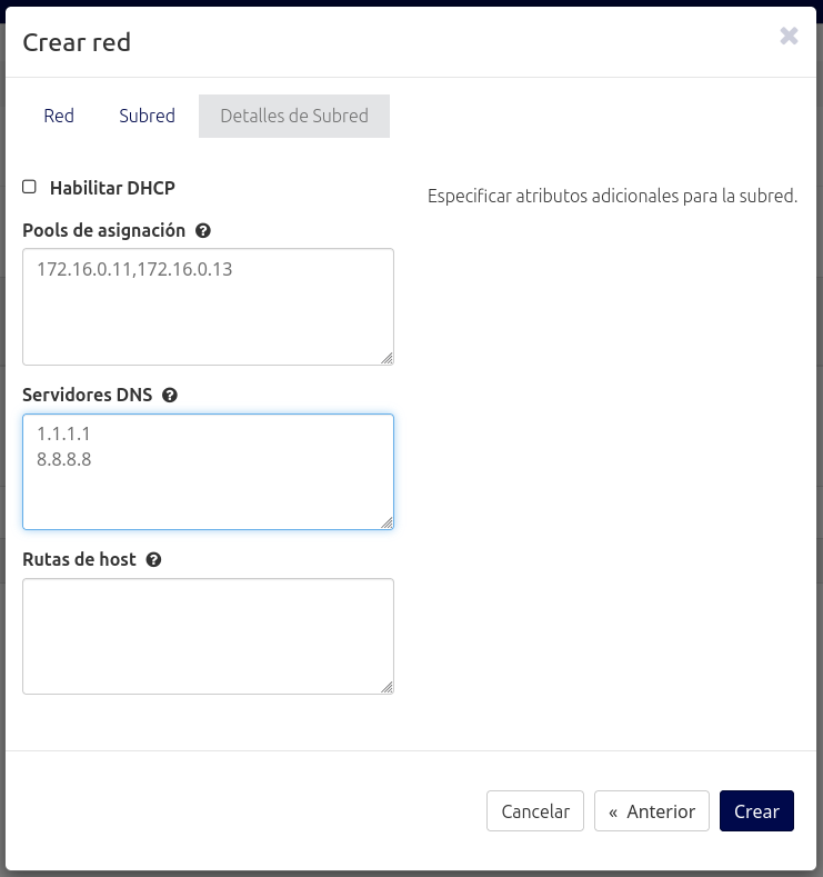 Configuración pools de asignación y DNS