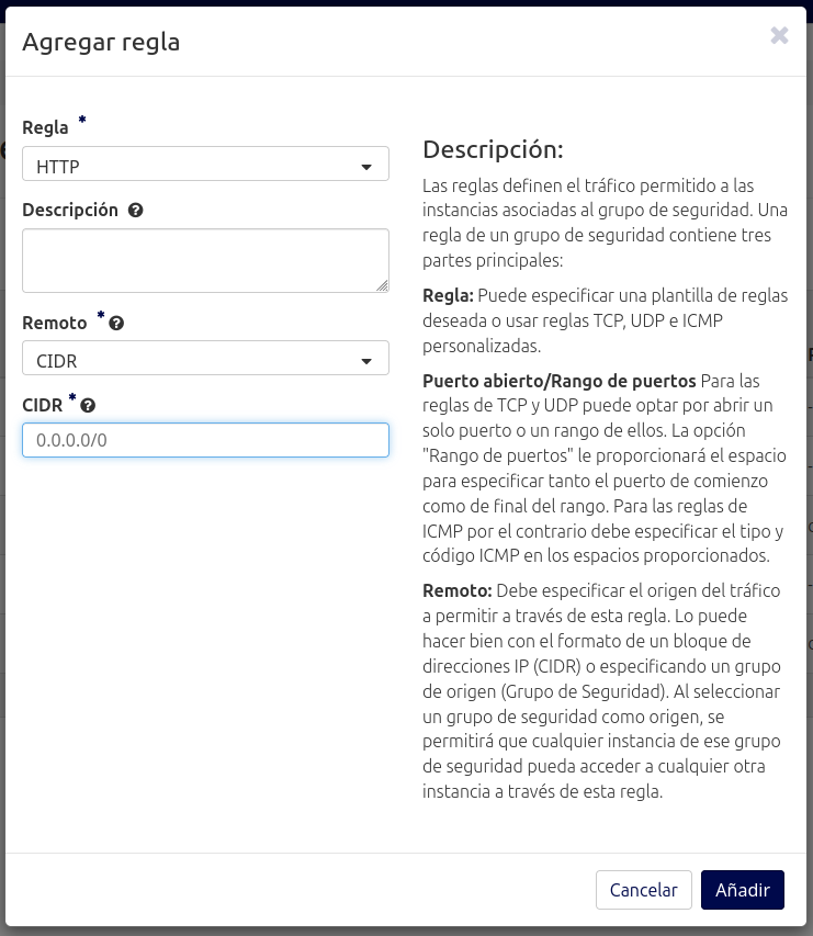 Habilitar entrada HTTP IPv4